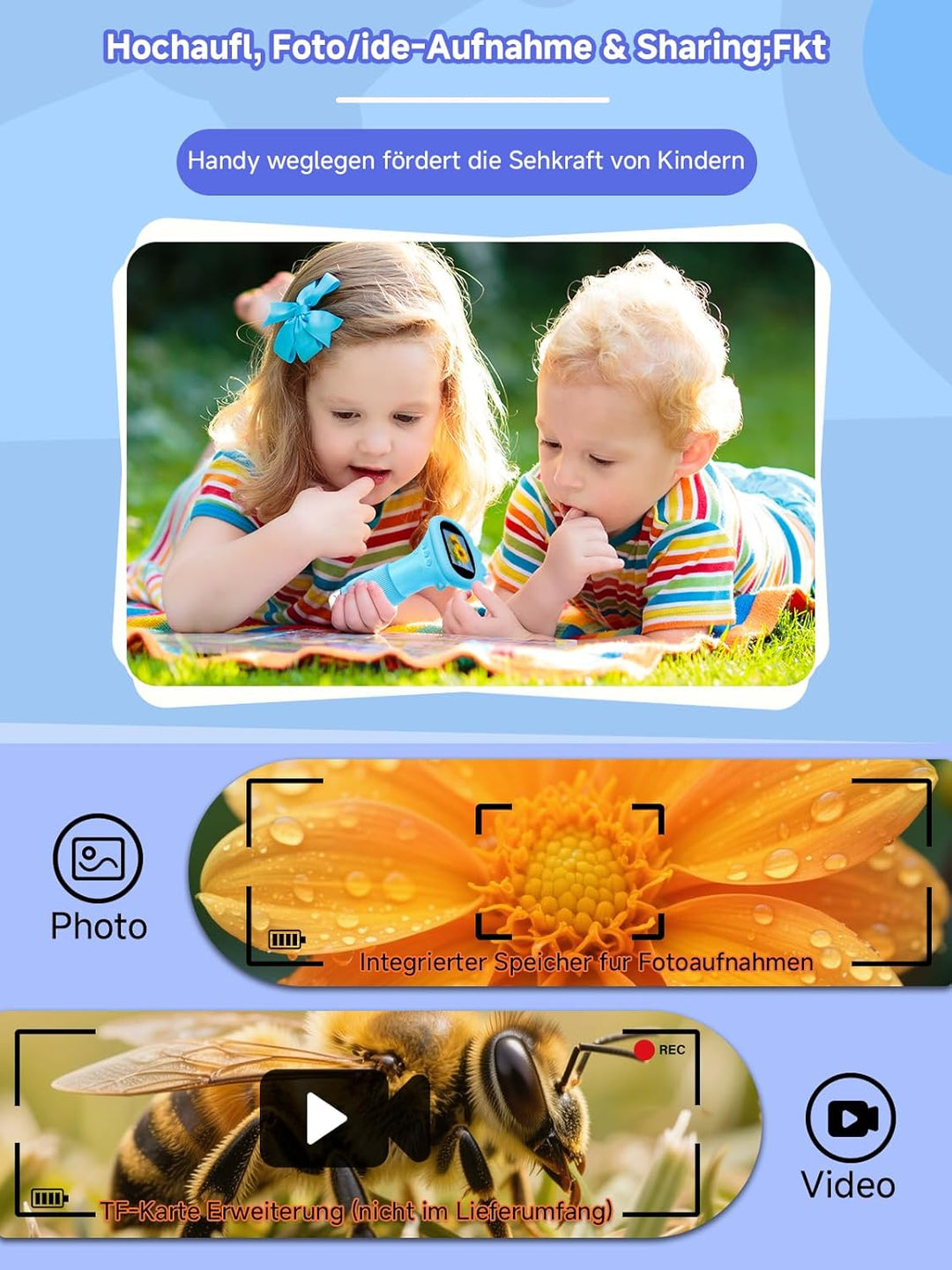 Mikroskop für Kinder, Digitales Taschenmikroskop mit 2,0" IPS-Bildschirm Lupe 200x Vergrösserung, 8