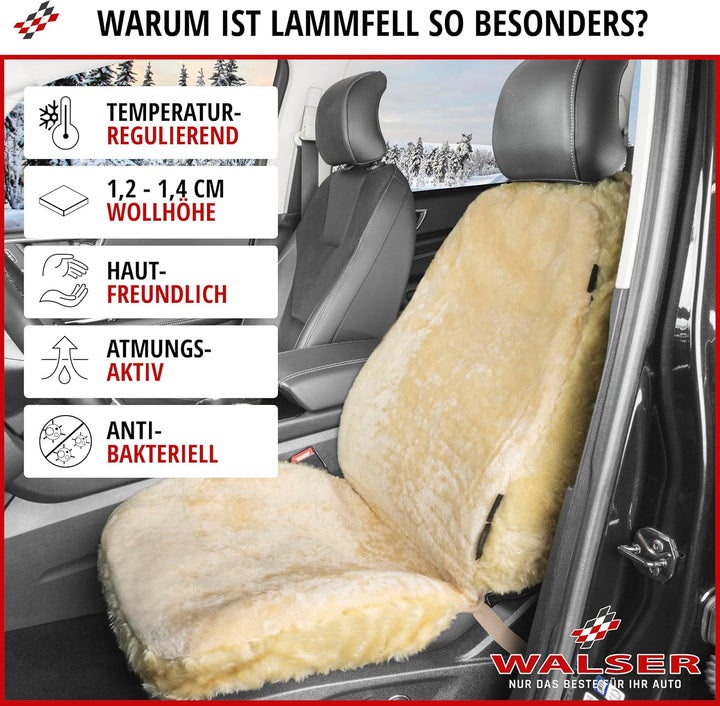 Walser Lammfell Autositzbezug Nineve, 100% Lammfell Sitzbezug für Auto, 1 Stück Lammfell Sitzbezüge