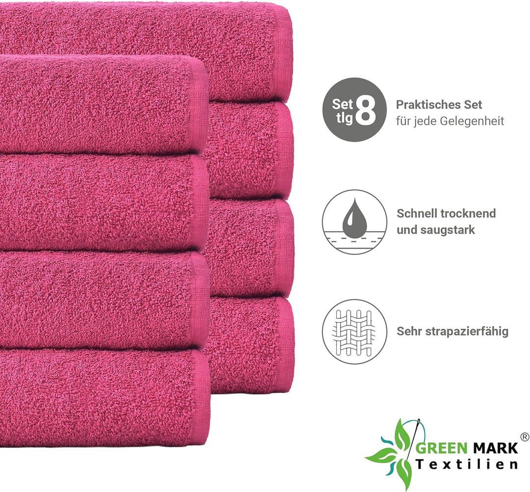 NatureMark NM-HT0701 8-er Spar-Pack Frottier Handtücher, 50 x 100 cm, Pink, Pink