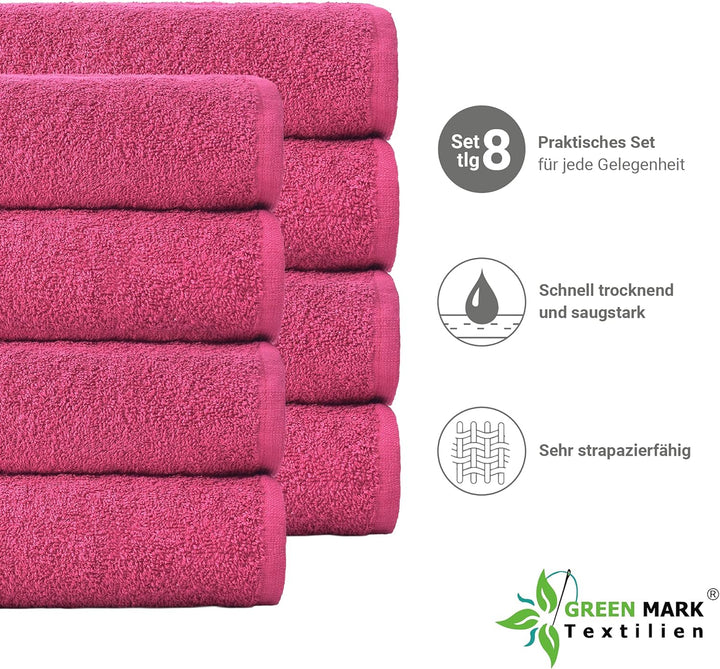 NatureMark NM-HT0701 8-er Spar-Pack Frottier Handtücher, 50 x 100 cm, Pink, Pink