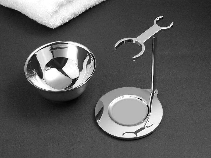 GRUTTI Rasierset, Deluxe Rasierständer aus Chrom und Geschenksets für Herren mit Seifenschale zum Ra