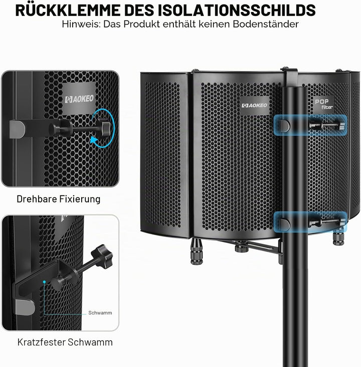 Aokeo Mikrofon Pop Filter mit Absorbierender Schaumschicht Schallabsorbierend Mikrofonisolationsschi
