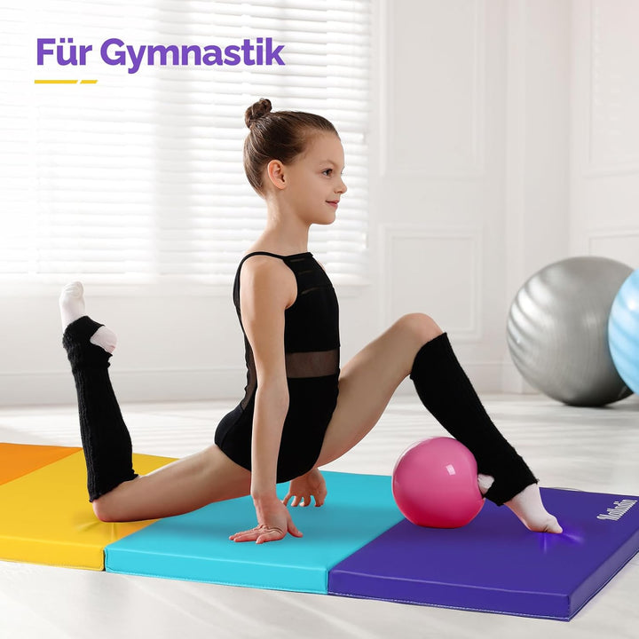 Bonnlo Turnmatten dick, 5-fach faltbare Yogamatte, rutschfeste PU&EPE-Fitnessmatte, klappbare Übungs