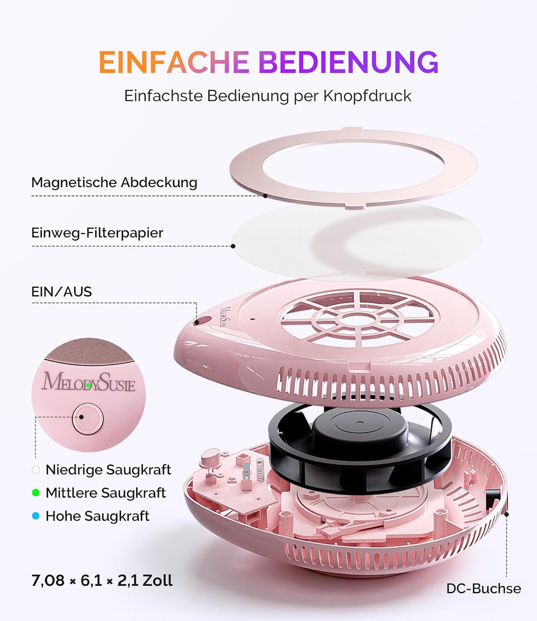 MelodySusie Staubabsaugung für Nägel, PProR Nagelstaubsauger für Acrylnägel