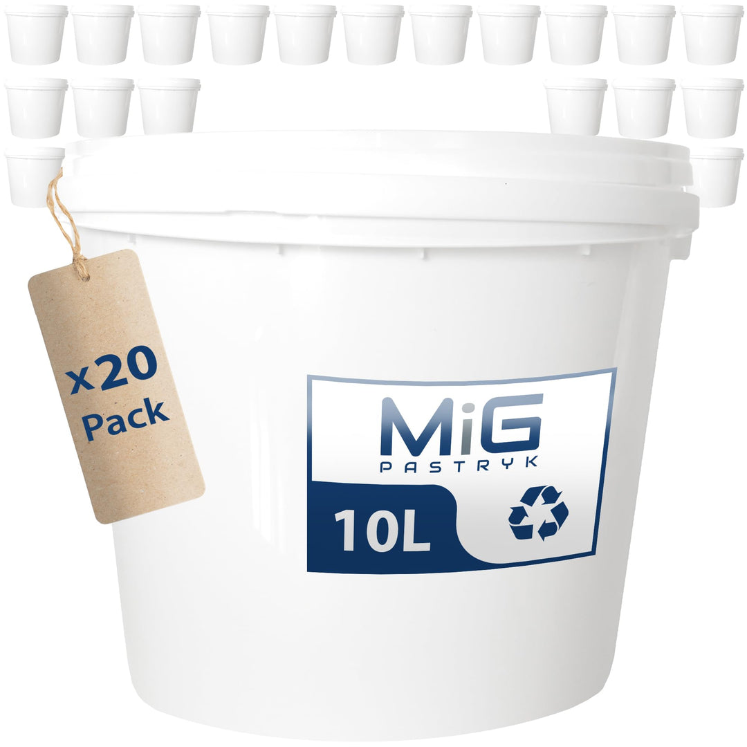 MIG Eimer mit Deckel 10L weiss - 20x 10 Liter stapelbare Plastikeimer mit Deckel - Vielseitiger Baue