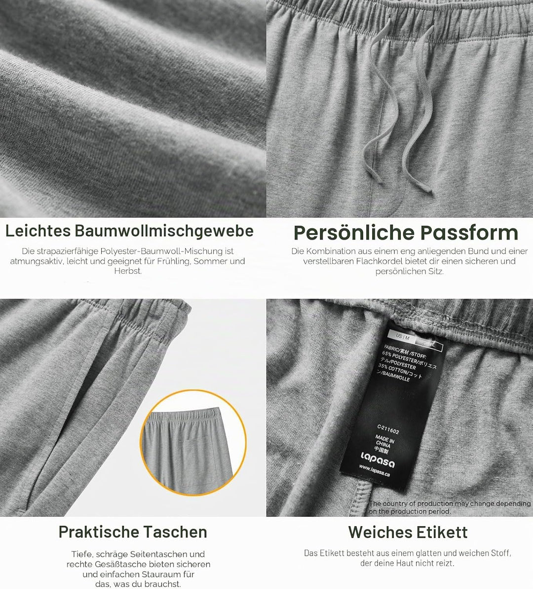 LAPASA Herren Pyjama Shorts mit Taschen, 2er Pack Pyjamahose Schlafshorts Baumwolle Kurze Schlafanzu