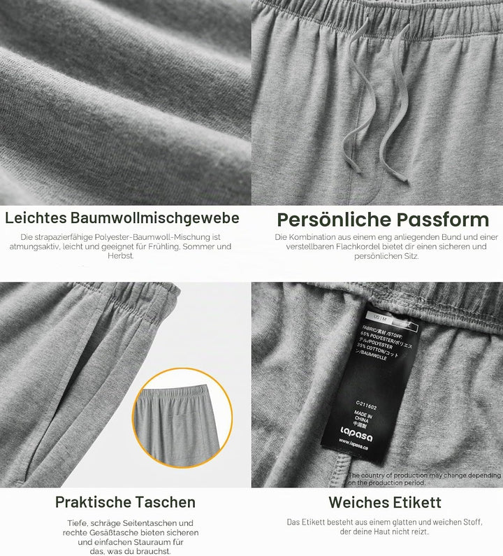 LAPASA Herren Pyjama Shorts mit Taschen, 2er Pack Pyjamahose Schlafshorts Baumwolle Kurze Schlafanzu