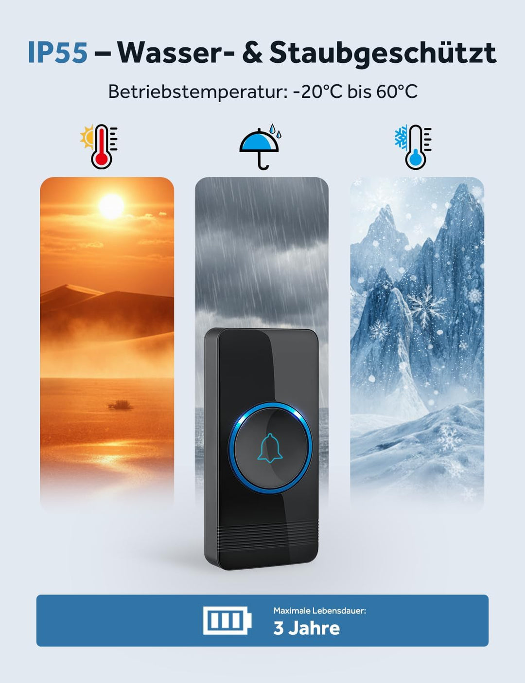 Funkklingel, AVANTEK D-3B Türklingel Funk Set, 400m Reichweite IP55 Aussen Wasserdicht Haustür Kling