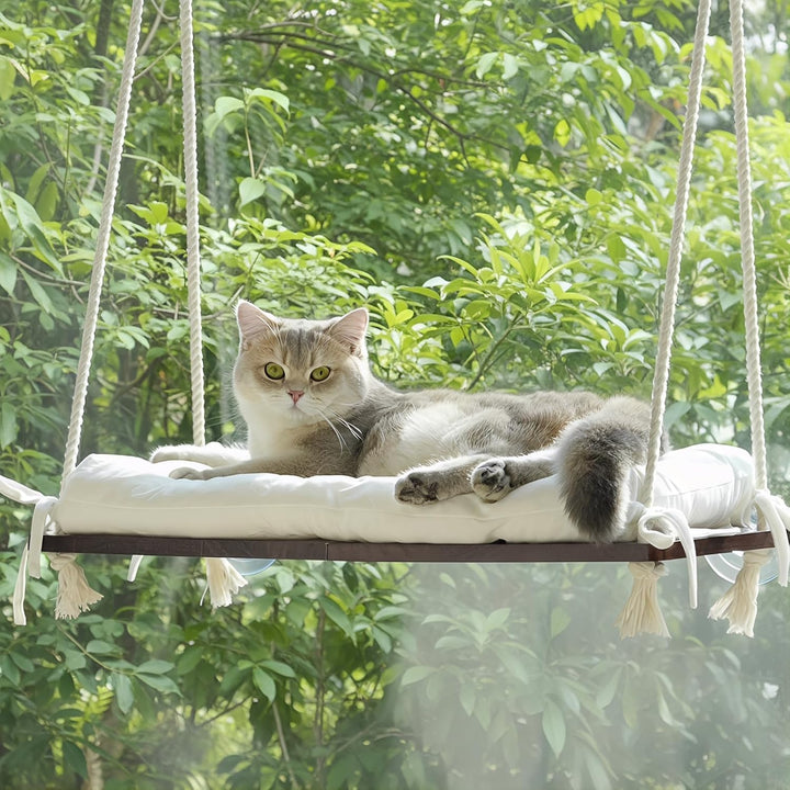CheerPals Katzenhängematte Fenster aus Massivholz, Höhenverstellbare Fensterliege für Katzen mit Wei