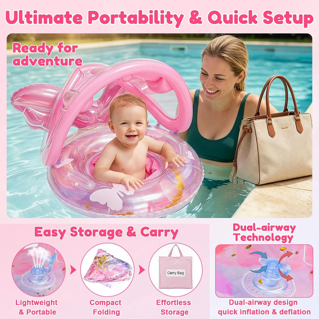 Schwimmring Baby mit Sonnendach, Baby Schwimmring ab 6-36 Monate,Aufblasbarer Schwimmhilfe Baby ab 1
