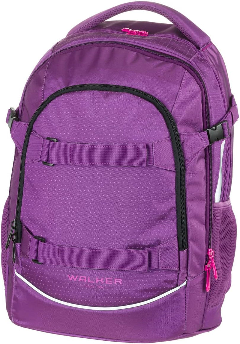 Walker 42041-053 - Schulrucksack Fame 2.0 "Uni Plum" mit 2 Fächern, Vorderfach mit Organizer, Seiten