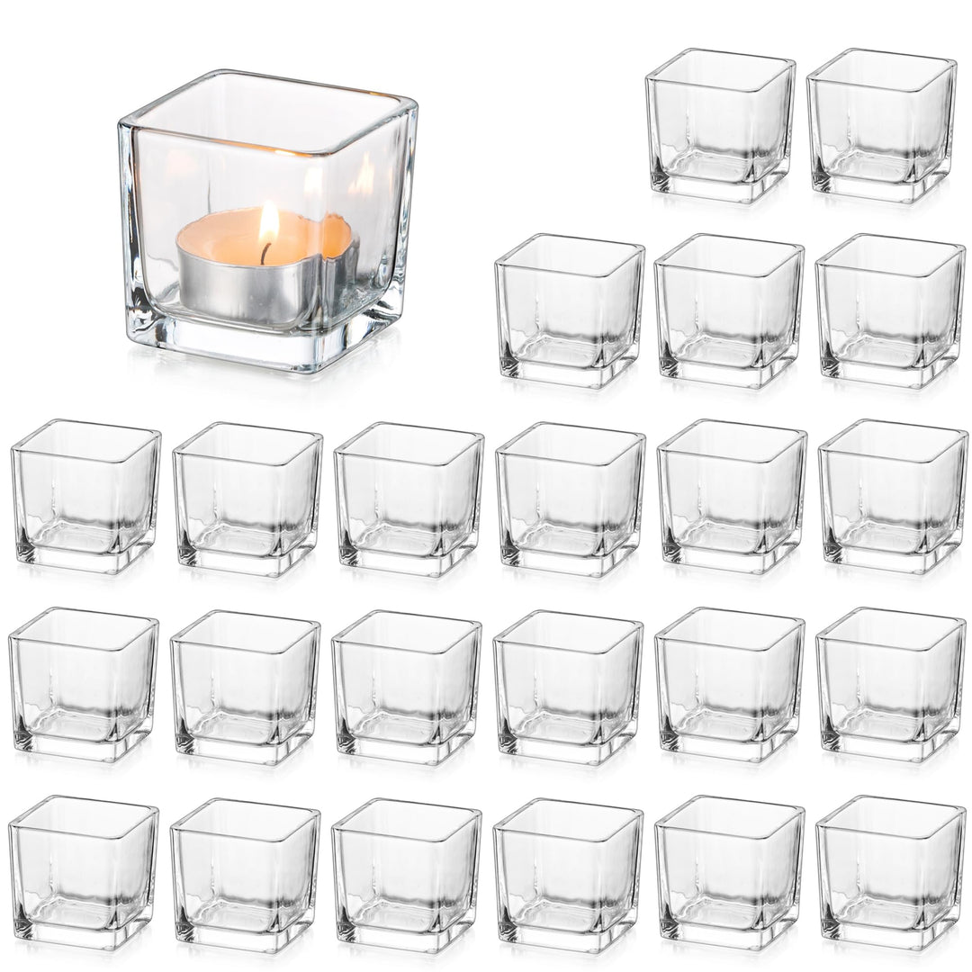 Glasseam Klar Teelichthalter Glas Satz von 24, Viereckig Teelichtgläser Klein Bulk, Kerzenhalter Wei