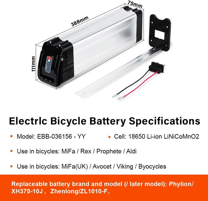 SEASON E-Bike Pedelec Akku Silverfish 36V 15.6Ah 577Wh, passend für 36V 250W/350W/500W Motoren, für