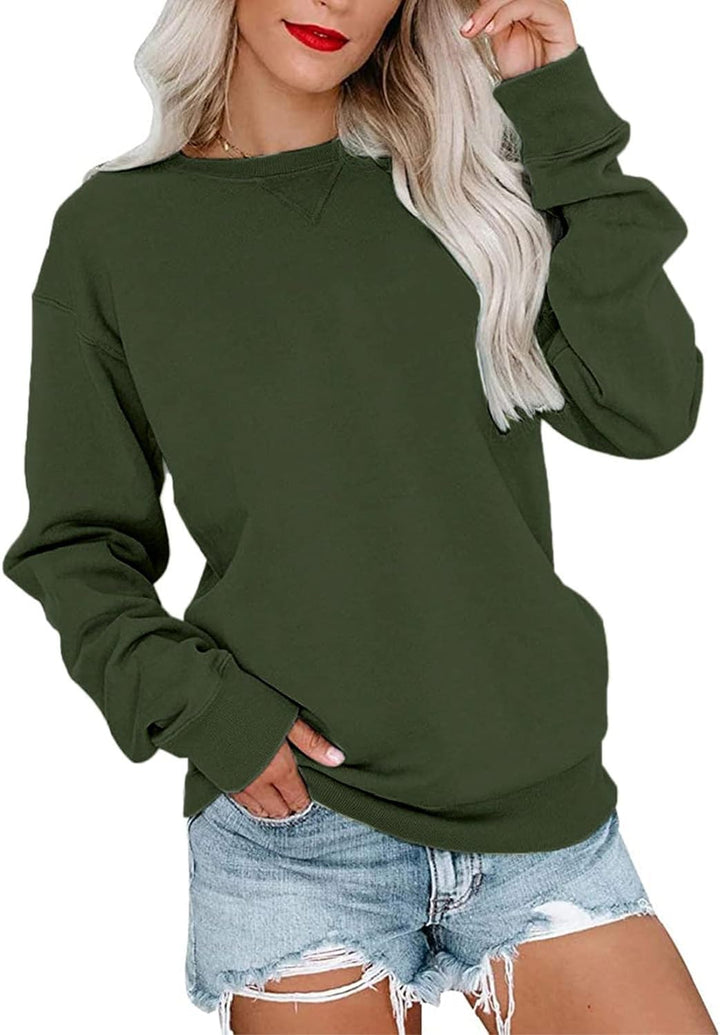 VIGVAN Damen Sweatshirt Pullover Elegant Basic Langarmshirt Rundhals Baumwolle Pulli Herbst Winter C