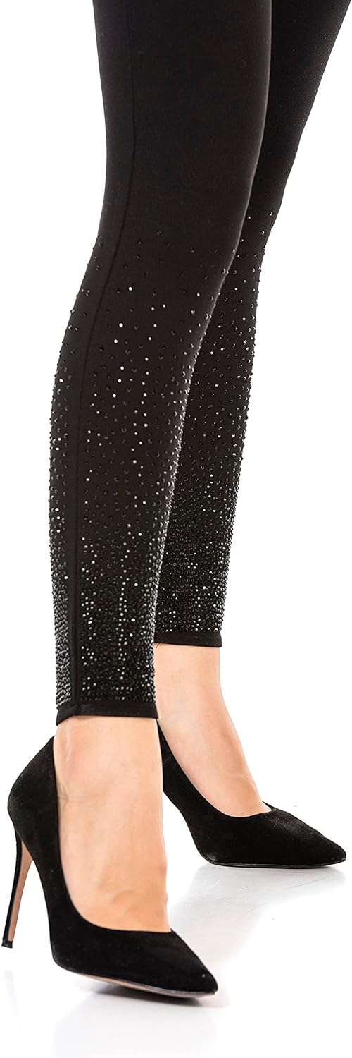 Cipo & Baxx Damen Leggings Tights Logobund Strasssteine Bequem Eng Lang Pants WR141 Schwarz S