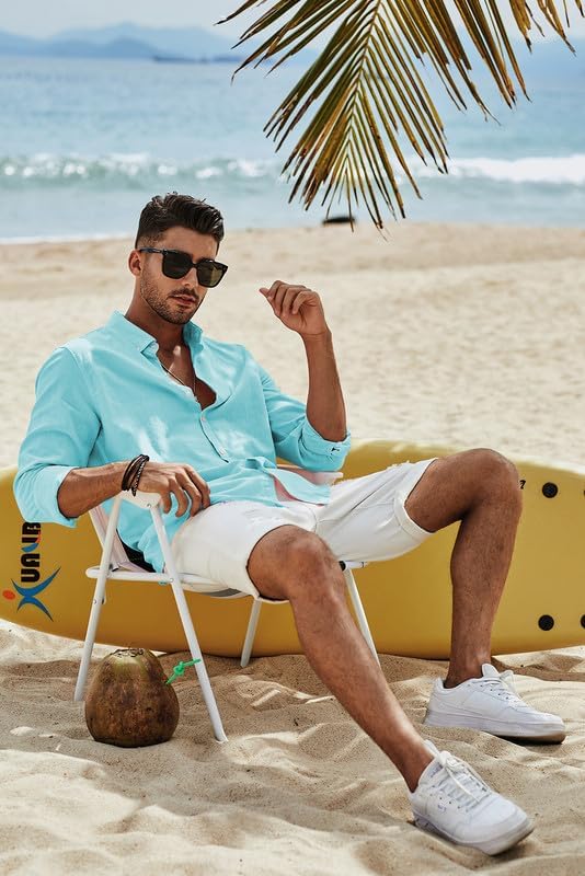 JMIERR Leinenhemd Herren Langarm Hemden Button Down Shirts Casual Freizeithemd Regular Fit Baumwolle