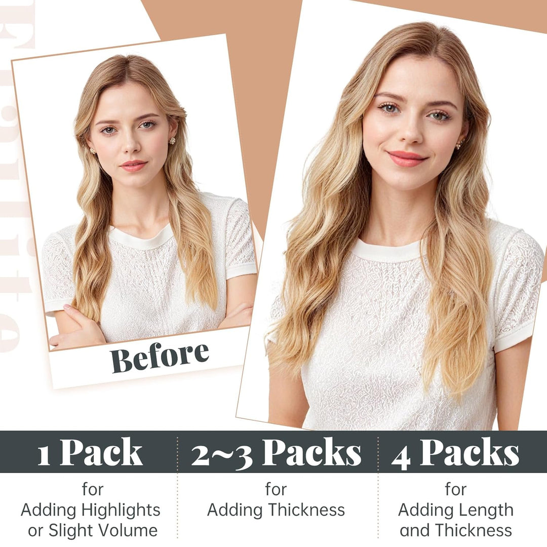 Elailite Echthaar Extensions Tape in 20 Stück #12P613 Goldbraun mix Bleichblond, Real Human Hair 20g