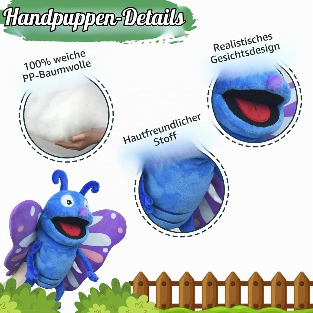 lilizzhoumax Handpuppe Schmetterling Kuscheltier Tier Schmetterling Handpuppe aus Plüsch Kawaii Nied