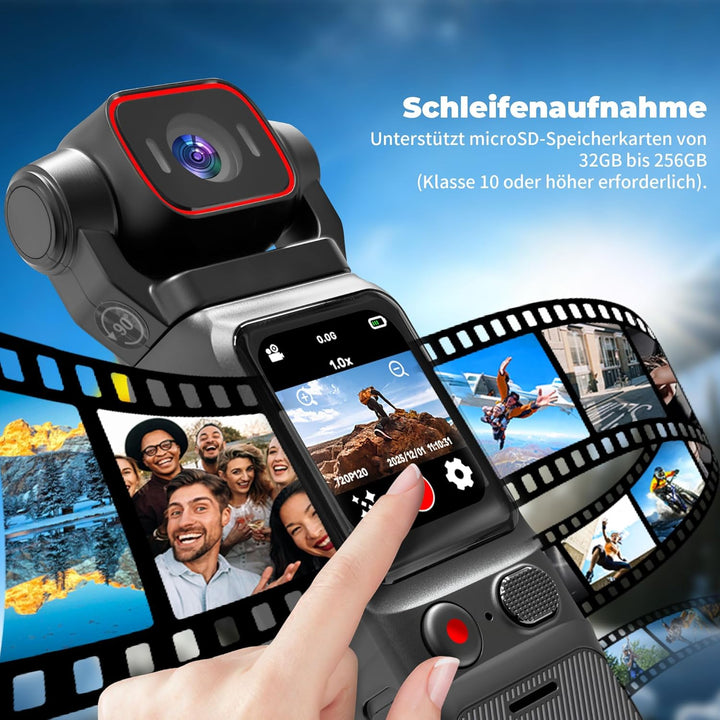4K Körperkamera Bodycam, WiFi Vlog Kamera, Touchscreen Action Cam mit Langer Akkulaufzeit, Verwacklu