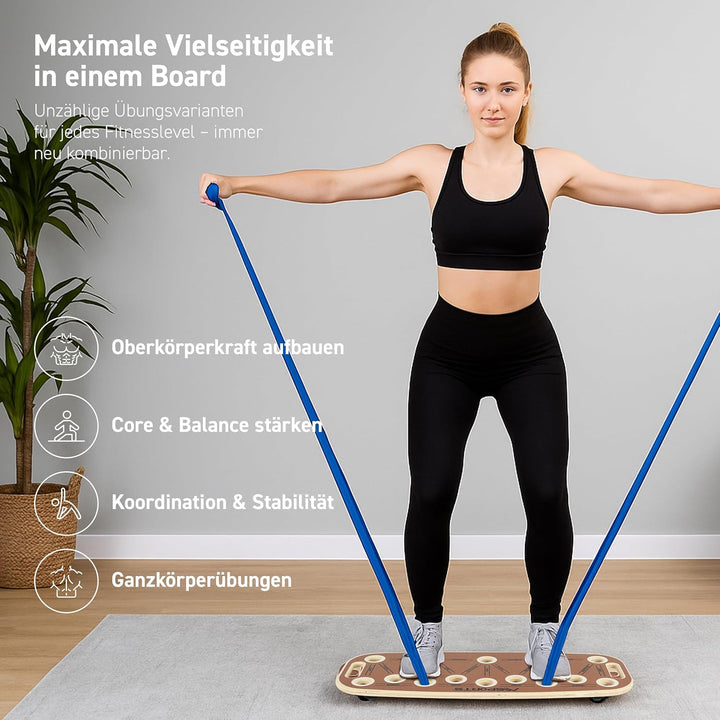 MSPORTS Push-Up Board Holz Premium mit Rolle – Multifunktionales Liegestützbrett für Core, Balance &