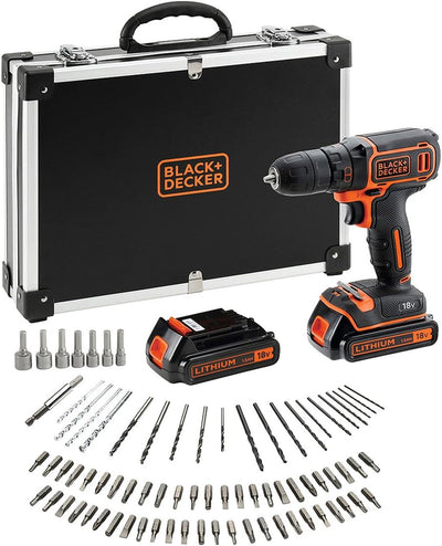 Black+Decker BDCDC18BAFC-QW Bohrschrauber (18V, 2X Li-Ion Schiebe-Akku, Planetengetriebe, LED-Arbeit