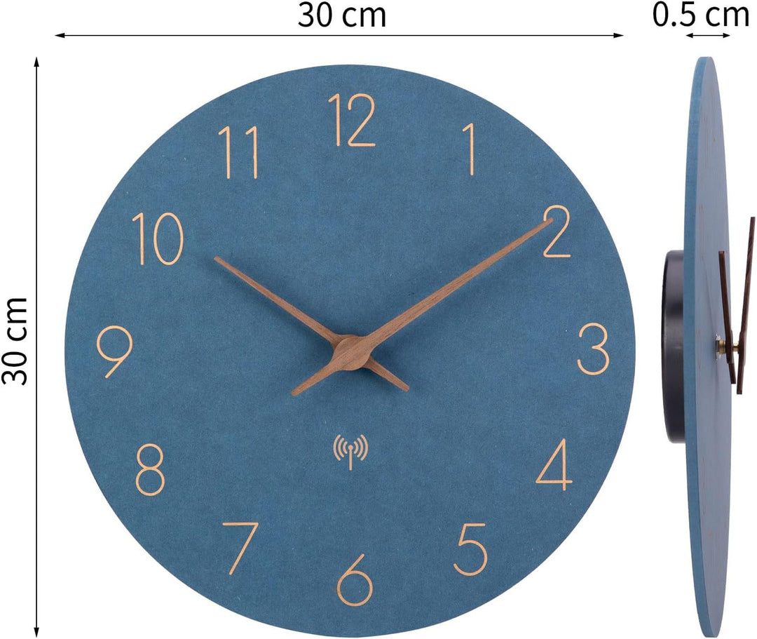 Funkuhr Wanduhr MDF Holz Wanduhr Ohne TickgeräUsche Lautlos 30cm Quarz Batterie Gross Einfach zu Les