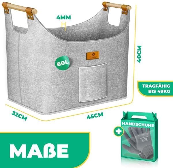 KESSER® Brennholzkorb 60 Liter | Kaminholztasche extra Dicker Filz | Feuerholzkorb faltbar mit verst