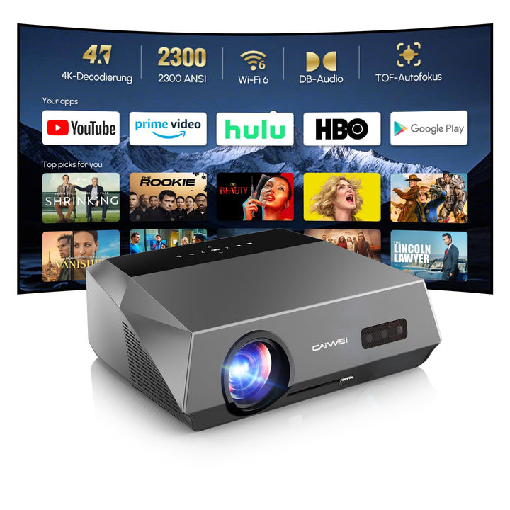 Smart Beamer 4K Wlan Bluetooth NFC, HDR LED Ultra HD 4K Beamer Heimkino Gaming 2300 ANSI Tageslicht,