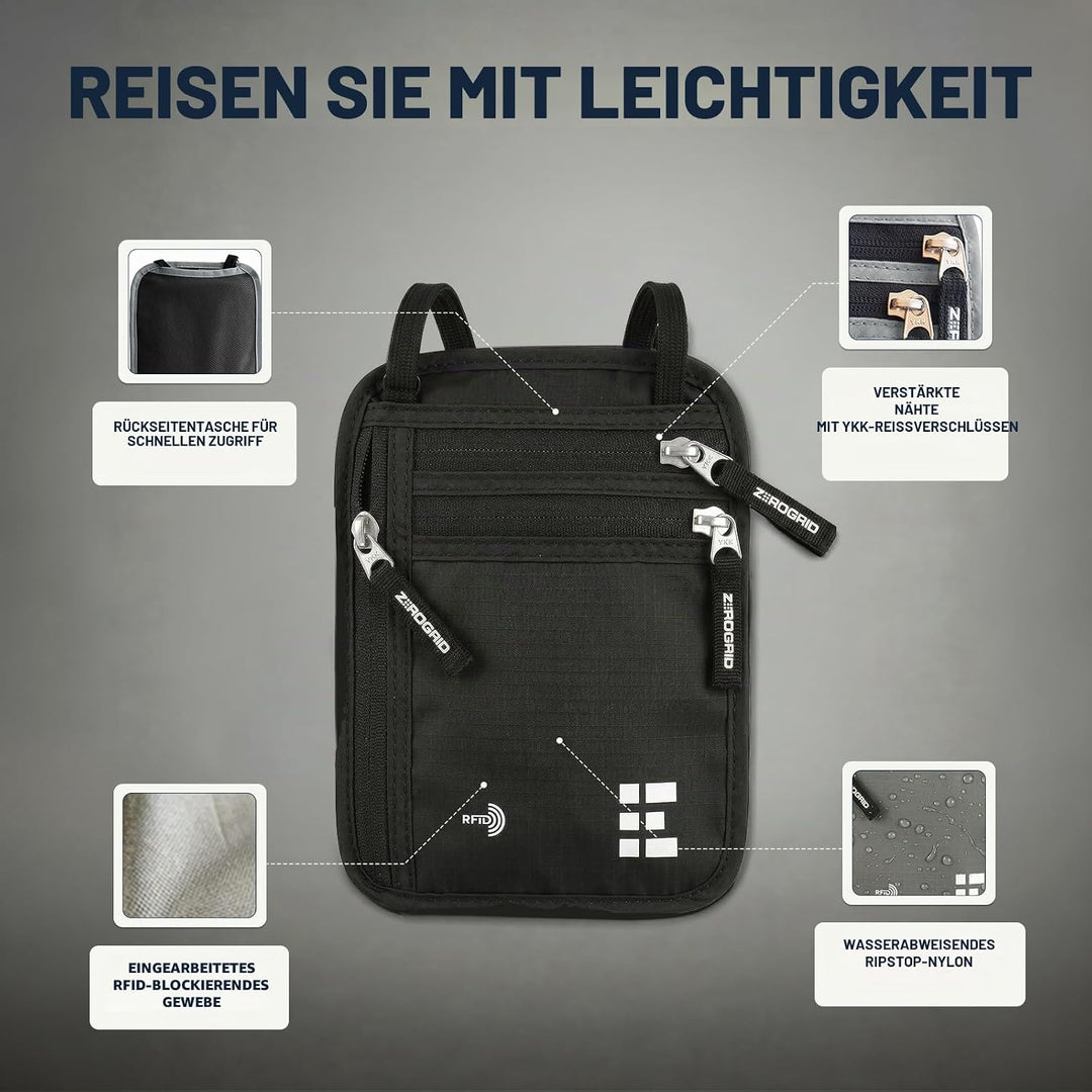Brusttasche Brustbeutel mit RFID Blocker Reisegeldbeutel Reisedokumententasche EINWEG Einheitsgrösse