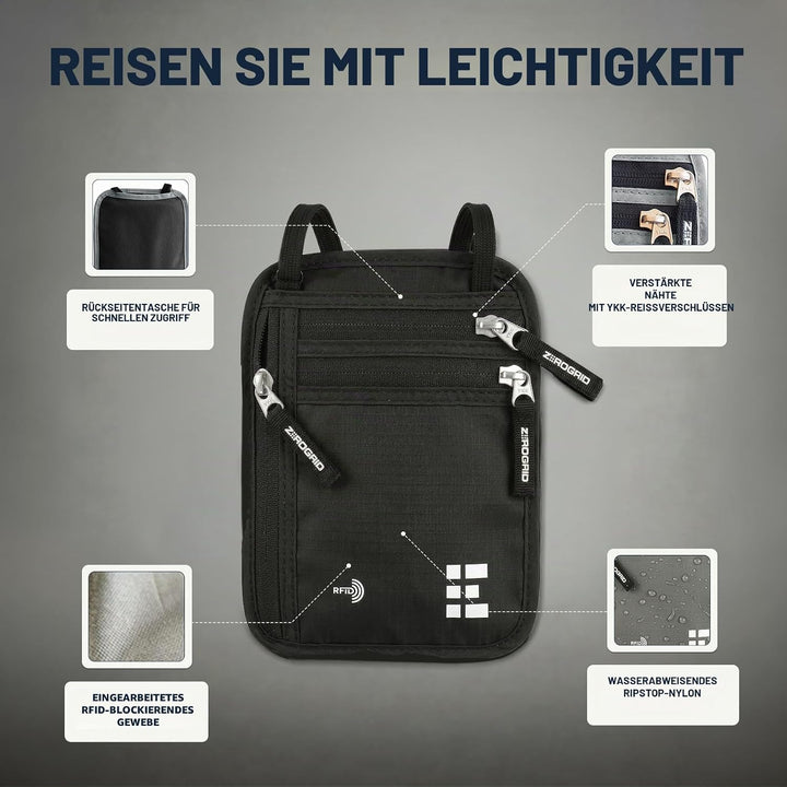 Brusttasche Brustbeutel mit RFID Blocker Reisegeldbeutel Reisedokumententasche EINWEG Einheitsgrösse