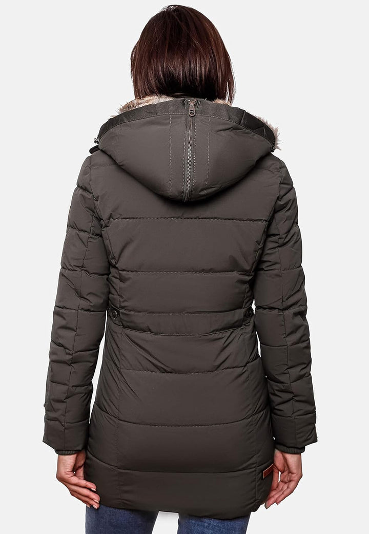 MARIKOO Damen Warmer Winter Steppmantel mit Kapuze Lieblings Jacke XS-XXL S Anthracite, S Anthracite