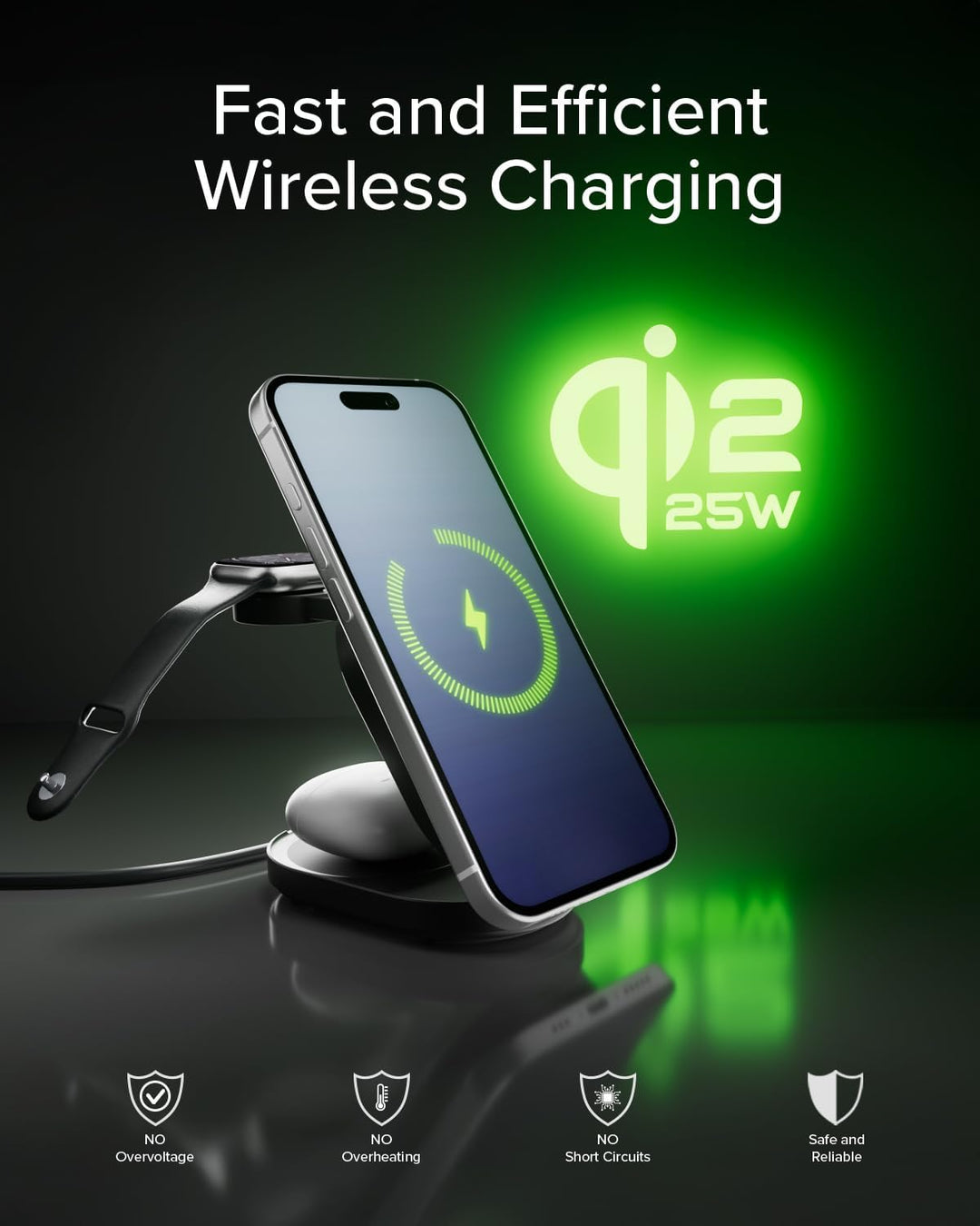 SBS Qi2 25W Power Dock 3in1 MFI MagSafe, Wireless-Ladegerät für iPhone, AirPods, Apple Watch, Schnel