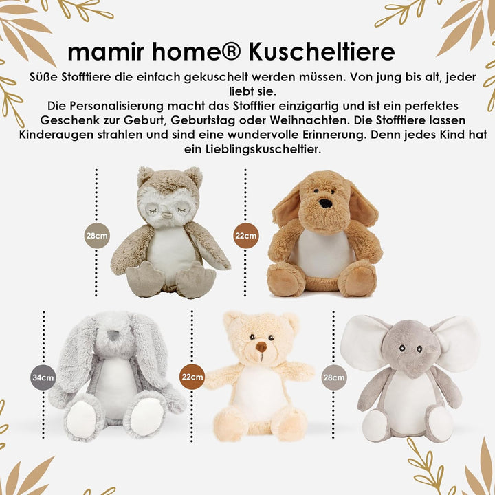 mamir home Elefant Baby Geschenk Kuscheltier personalisiert mit Name & Geburtsdaten I 28cm I Geschen