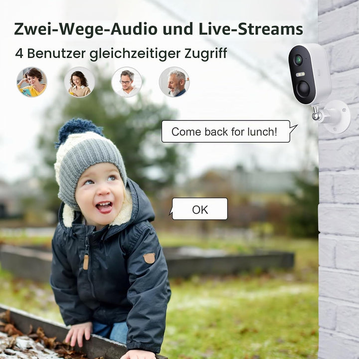 ARENTI 2K/3MP Überwachungskamera Aussen Akku mit Solar IP Kamera, WLAN Kamera Überwachung Aussen, Na