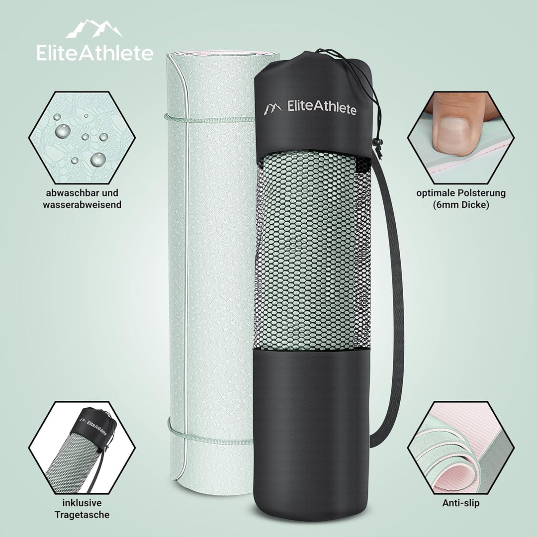 EliteAthlete Yogamatte - Sportmatte - Fitnessmatte - Gymnastikmatte gepolstert &amp; rutschfest für Fitn