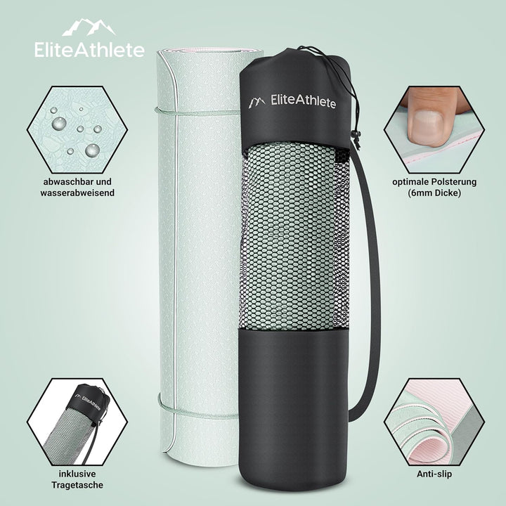 EliteAthlete Yogamatte - Sportmatte - Fitnessmatte - Gymnastikmatte gepolstert &amp; rutschfest für Fitn