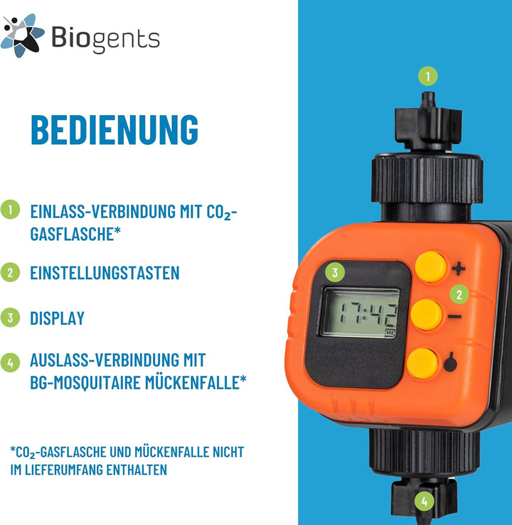 Biogents BG-CO2-Timer, Zeitschaltuhr zur Reduktion des CO2-Verbrauchs bei Biogents-CO2-Mückenfallen
