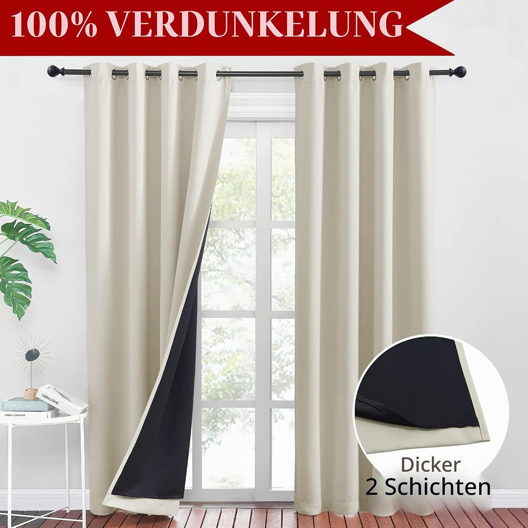 PONY DANCE Blickdichte Gardinen Beige 2er Set H 240 x B 140 cm Verdunklungsvorhänge Ösen Thermo Vorh