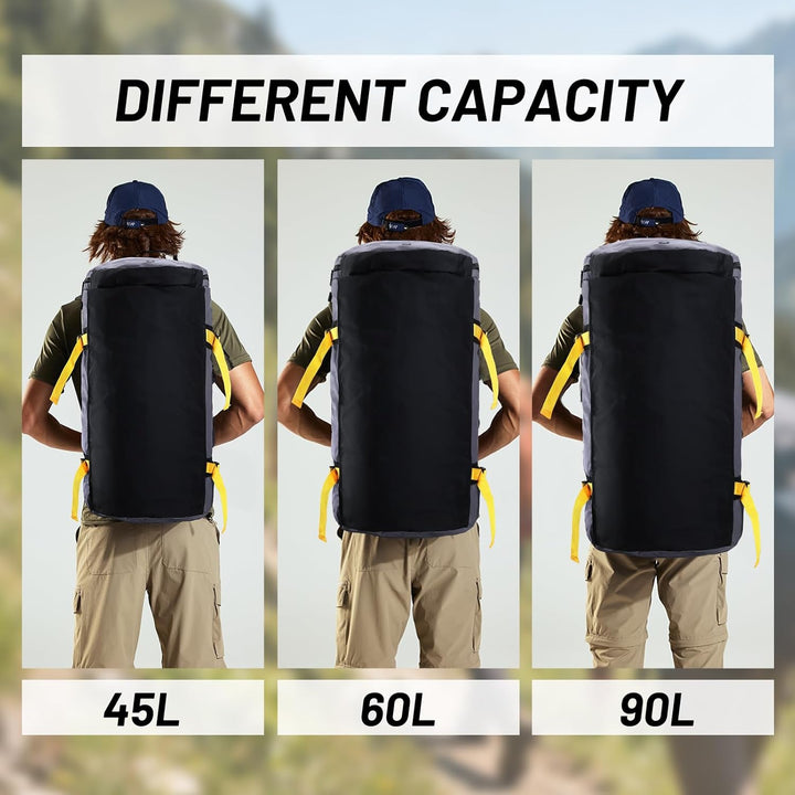 MIER Grosse Sporttasche wasserdicht Sportrucksack mit Schuhfach umwandelbar in Rucksack, 45L/60L/90L