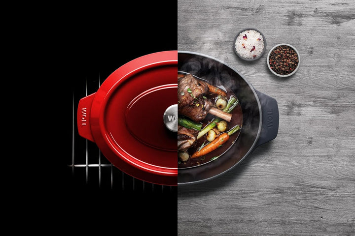 Woll Iron Bräter mit Deckel und Silikongriffen - Induktiv -, 34 x 26 cm, 12,5 cm hoch, 7,5l - Geeign