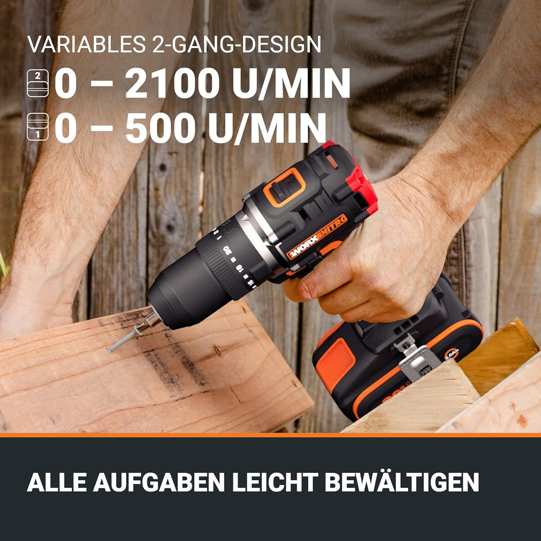 WORX Nitro WX355.9 Profi Akku Schlagbohrschrauber – bürstenloser Motor – 55Nm, Schlagzahl 33600/min,