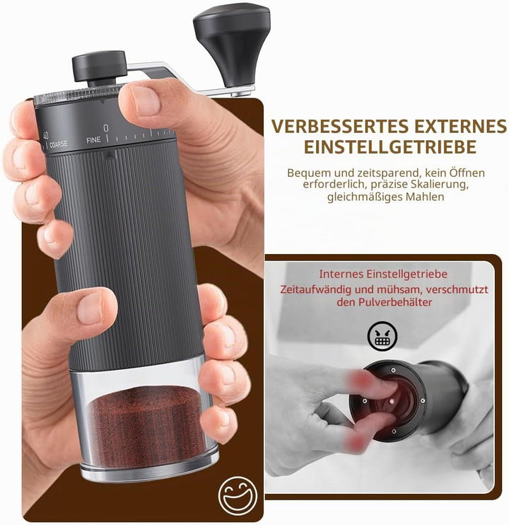 Hand-Kaffeemühle, konischer Frässtift für Espresso, französische Presse, Übergiessen, doppeltes Lage