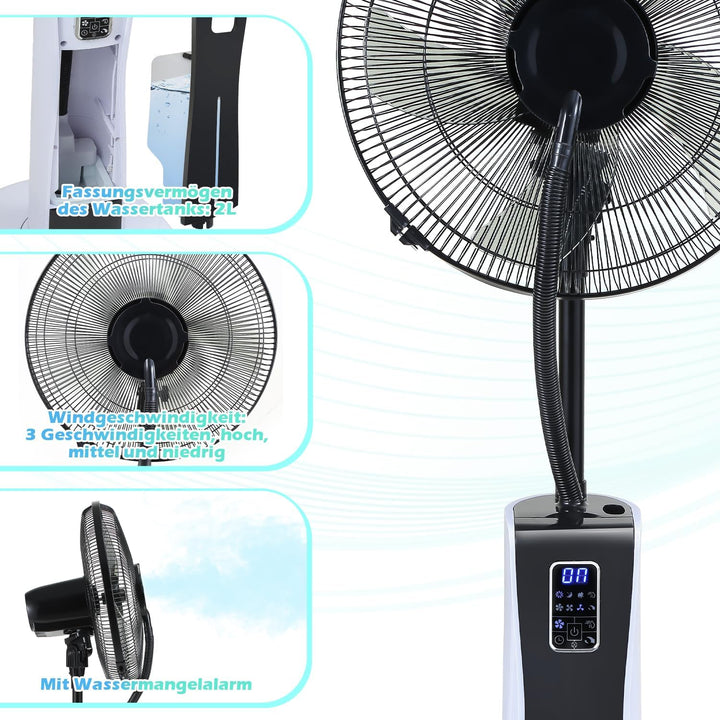 Daromigo Standventilator, 2L Standventilator mit Sprühnebel, ventilator mit Wasserkühlung, Sprühnebe