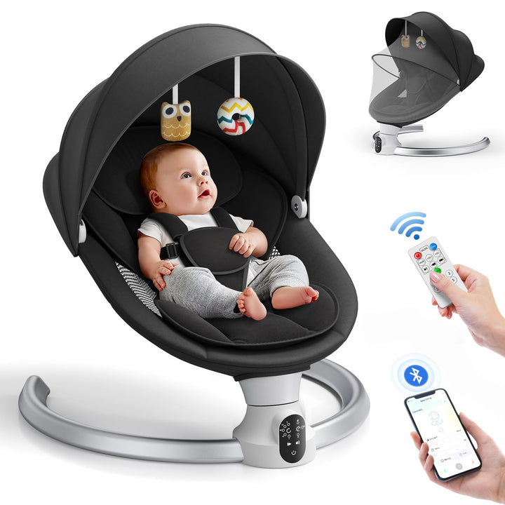 Babywippe, Babyschaukel Elektrisch mit Kabel und mit Bluetooth, Elektronisch Baby Schaukelsitz Babyw
