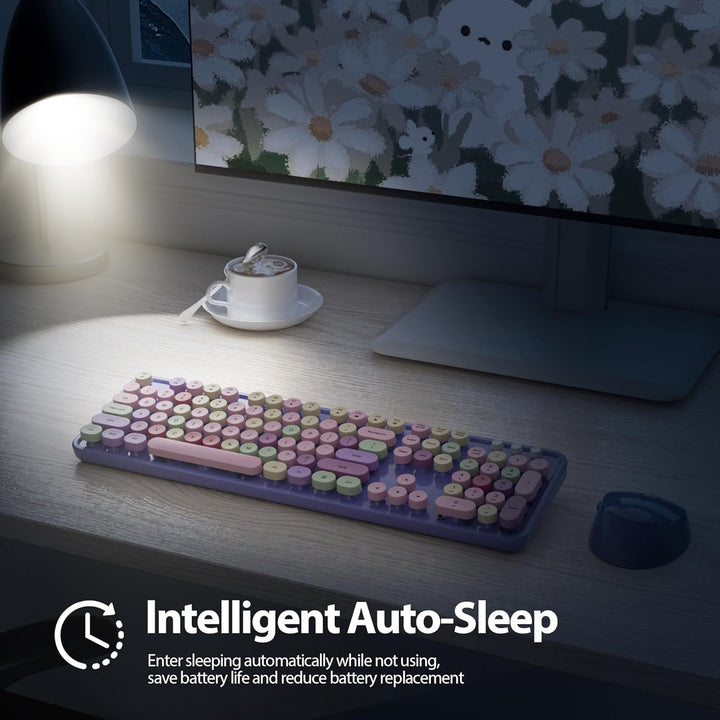 SOLIDEE Kabellose Tastatur- und Maus-Kombination, Retro-Schreibmaschinen-Design, 2.4GHz Runde Tasten
