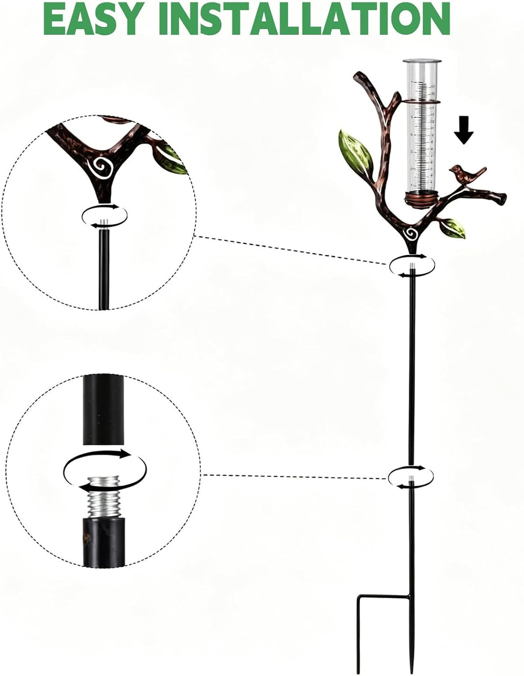 Regenmesser für Garten mit Stab: 87cm Gartendeko Niederschlagsmesser, Regenmesser Frostsicher, Niede