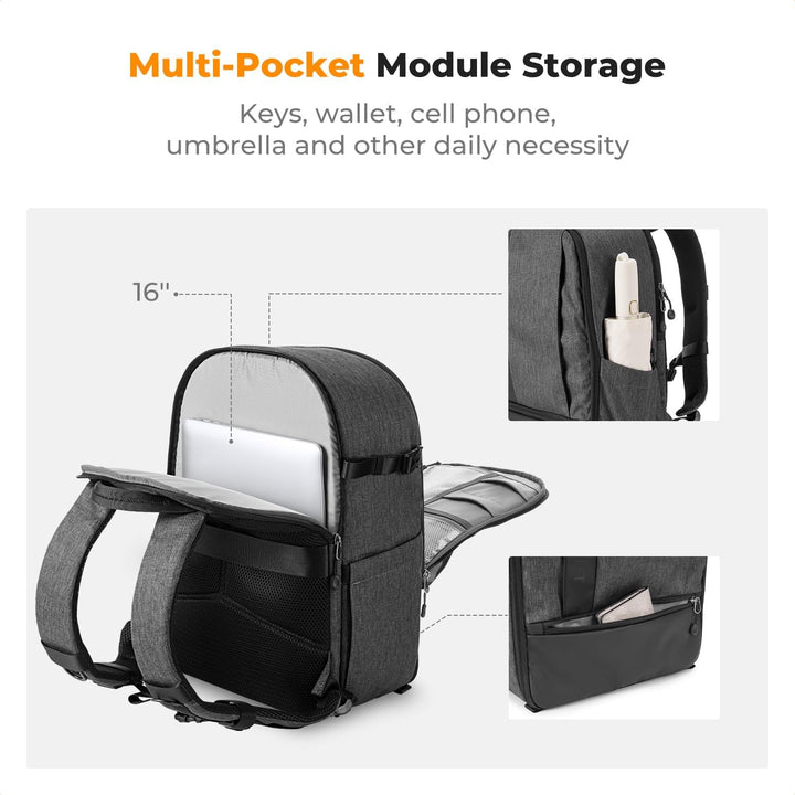 K&F CONCEPT 18L Kamerarucksack, Fotorucksack mit 15.6 Zoll Laptopfach, Grosse Kapazität Camera Backp