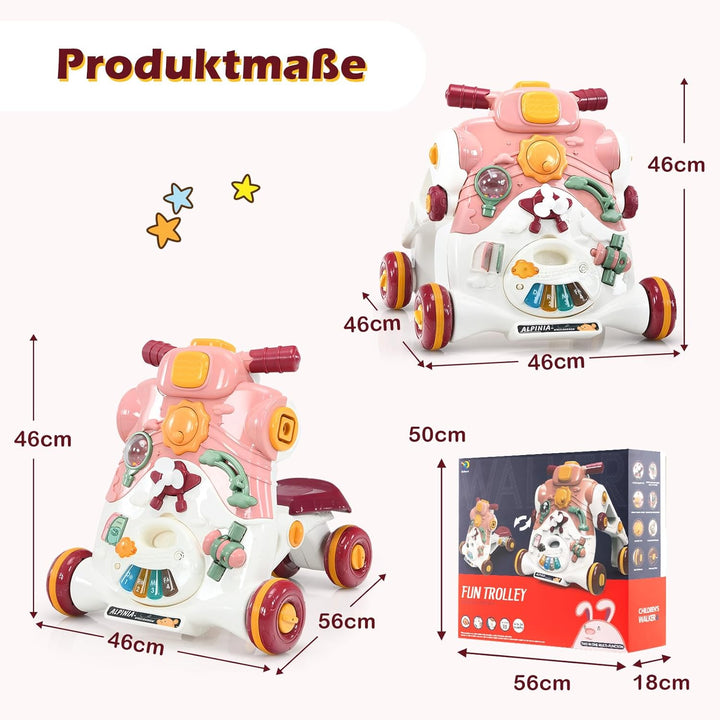 COSTWAY 3 in 1 Lauflernwagen mit Lichtern und Musik, Lauflernhilfe & Rutschauto & Spielbrett, Baby W