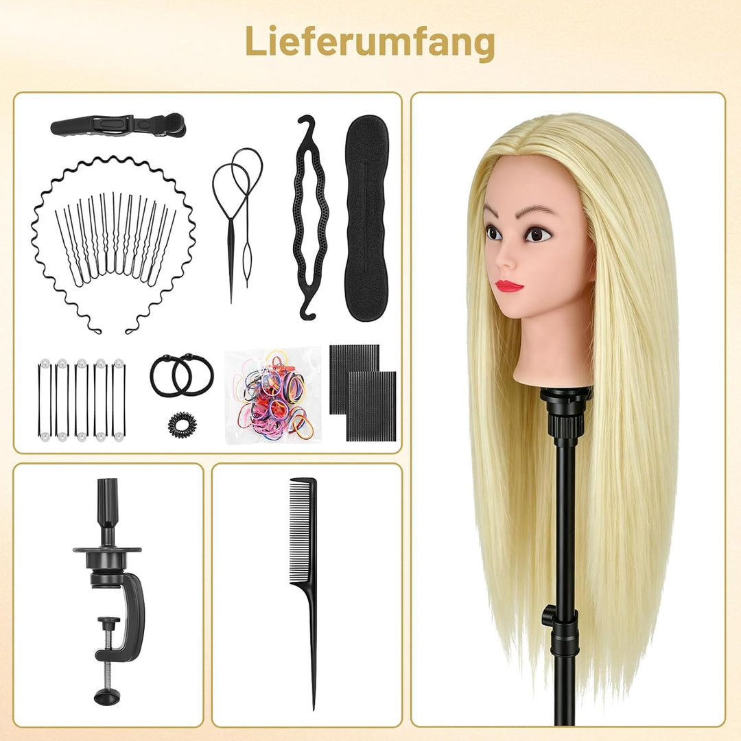 TwoWin Friseurkopf mit Haaren, 20 Zoll (51 cm) 80% Echthaar Mannequin Kopf, Trainingskopf für Stylin