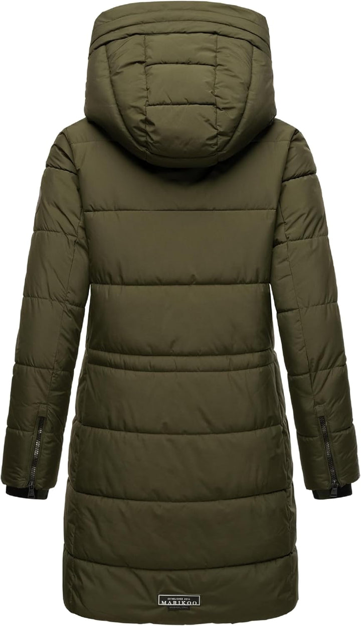 MARIKOO Damen Wintermantel Warmer Steppmantel lang mit Kapuze Karumikoo XVI XS-3XL XL Dark Olive, XL